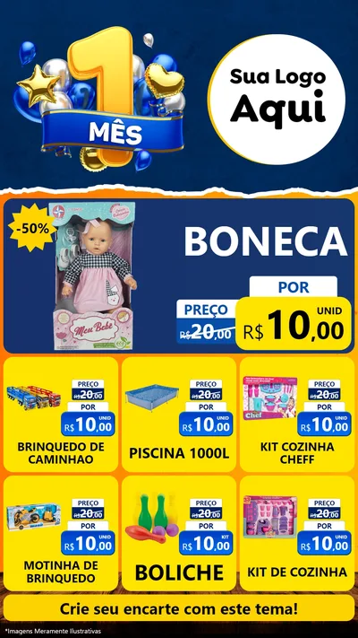 Modelo de Rede Social para Stories com o tema Um Mês de Aniversário para Brinquedos