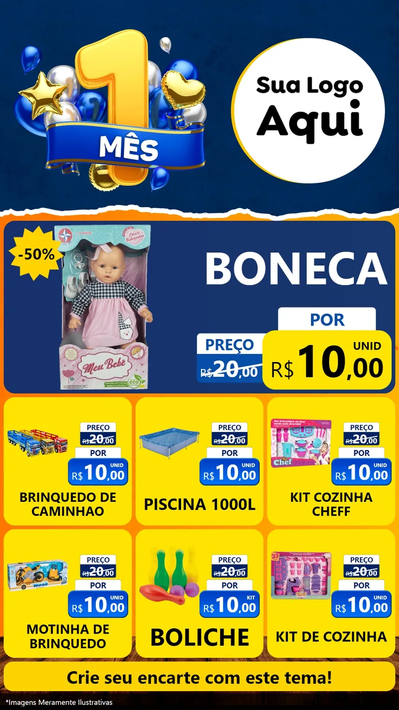 Modelo de Rede Social para Stories com o tema Um Mês de Aniversário para Brinquedos
