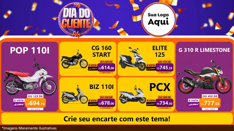 Modelo de TV para TV Horizontal com o tema Dia do Cliente para Concessionaria de Motos