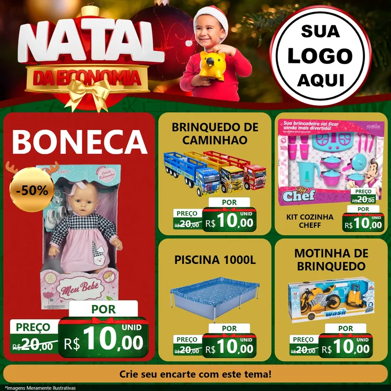 Modelo de Rede Social para Feed Facebook com o tema Natal da Economia para Brinquedos