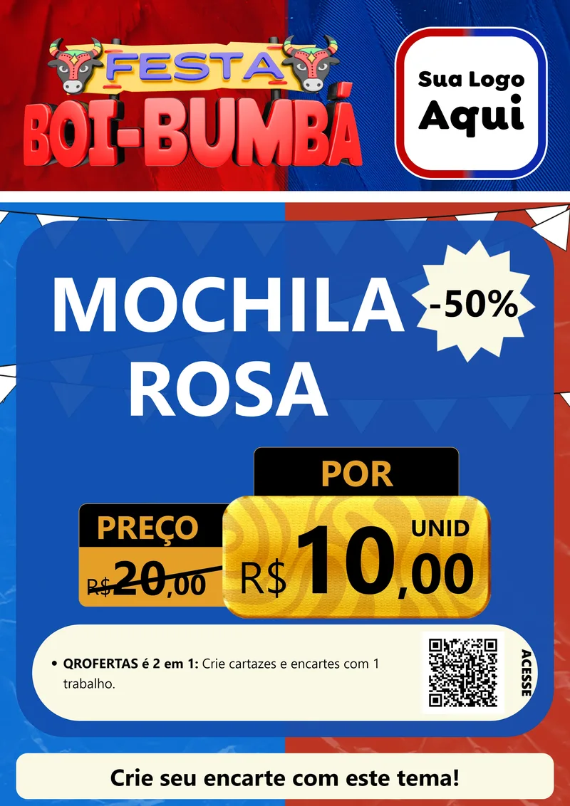 Modelo de Cartaz para Cartaz A4 Vertical com o tema Festa Boi Bumbá para Papelaria
