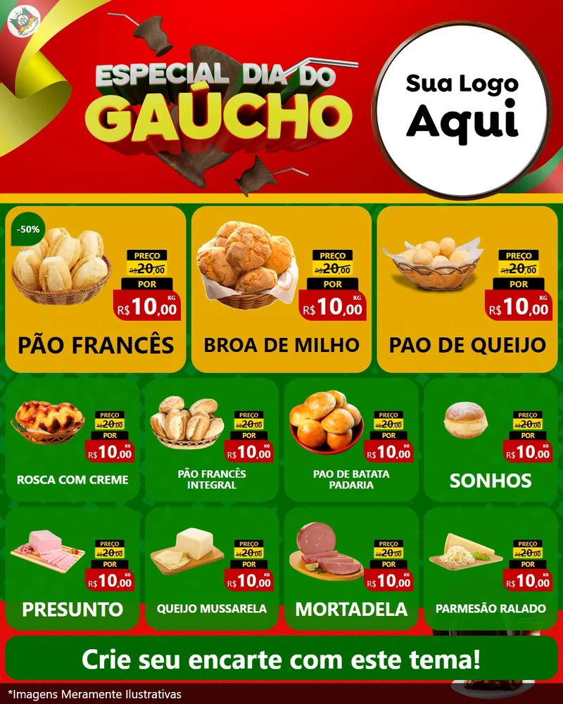Modelo de Rede Social para Feed Instagram com o tema Especial Dia do Gaúcho para Padaria