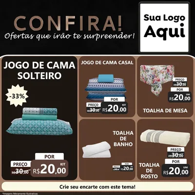 Modelo de Rede Social para Feed Facebook com o tema Confira! Ofertas que irão te surpreender! para Cama, Mesa e Banho