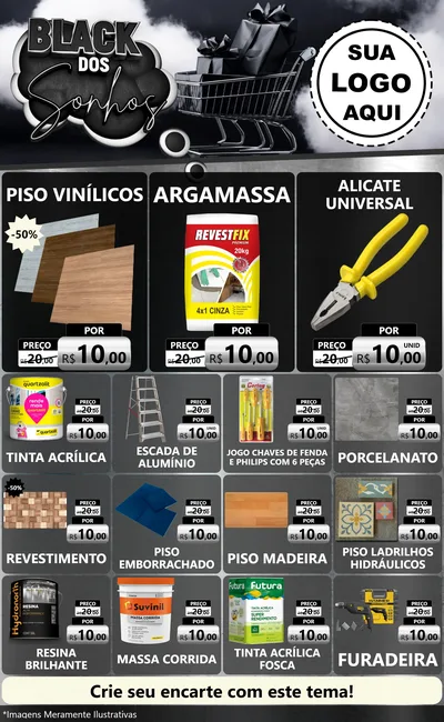 Modelo de Encarte para Encarte Grande com o tema Black dos Sonhos para Material para Construção
