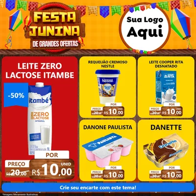 Modelo de Rede Social para Feed Facebook com o tema Festa Junina de Grandes Ofertas para Frios e Laticínios