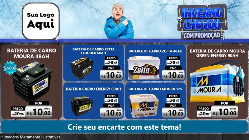 Modelo de TV para TV Horizontal com o tema Inverno Chegou Com Promoção para Baterias Elétricas