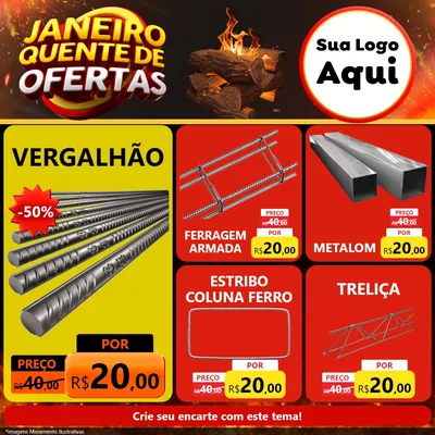 Modelo de Rede Social para Feed Facebook com o tema Janeiro Quente de Ofertas para Ferragens