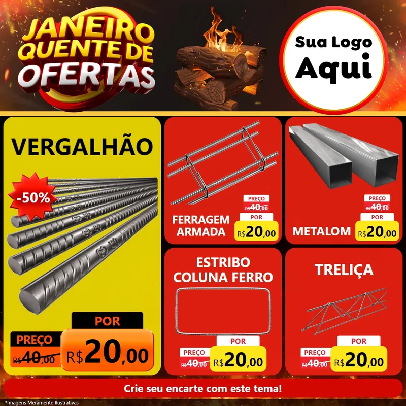 Modelo de Rede Social para Feed Facebook com o tema Janeiro Quente de Ofertas para Ferragens