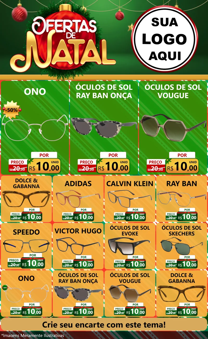 Modelo de Encarte para Encarte Grande com o tema Ofertas de Natal para Óticas