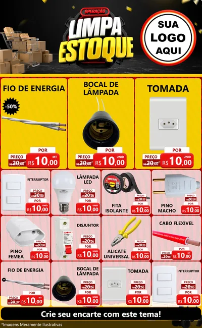 Modelo de Encarte para Encarte Grande com o tema Operação Limpa Estoque para Materiais Elétricos