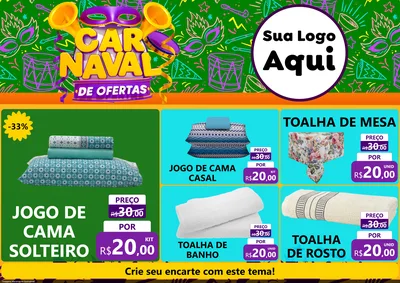 Modelo de Encarte para Encarte A4 Horizontal com o tema Carnaval de Ofertas para Cama, Mesa e Banho