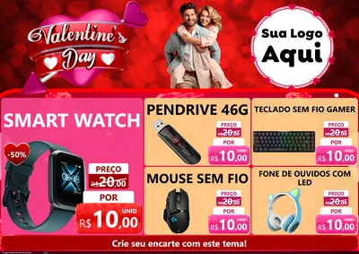 Modelo de Encarte para Encarte A4 Horizontal com o tema Valentine's Day para Informática