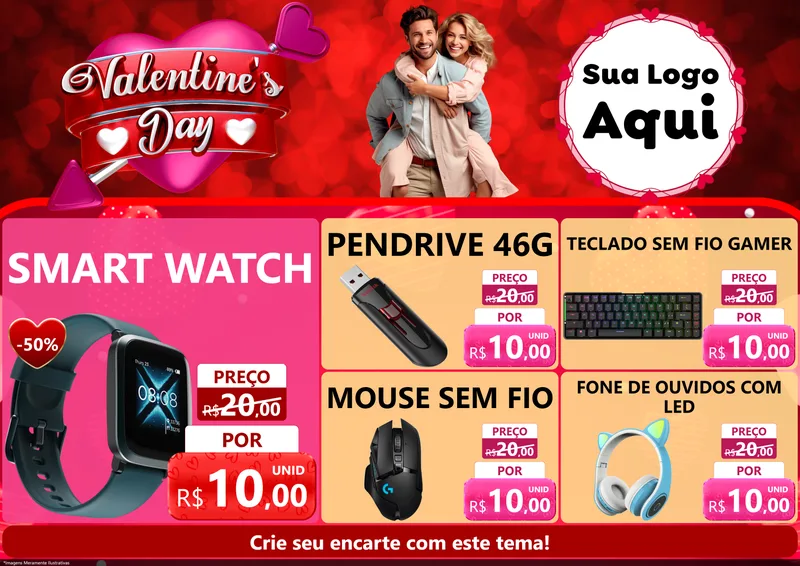 Modelo de Encarte para Encarte A4 Horizontal com o tema Valentine's Day para Informática