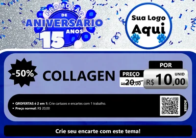 Modelo de Cartaz para Cartaz A4 Horizontal com o tema Promoção de Aniversário - 15 Anos para Suplementos alimentares