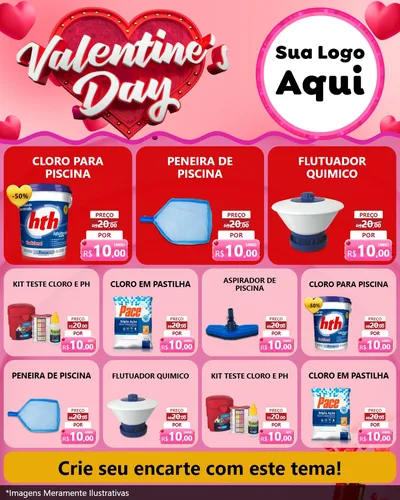 Modelo de Rede Social para Feed Instagram com o tema Valentine's Day para Produtos para Piscina