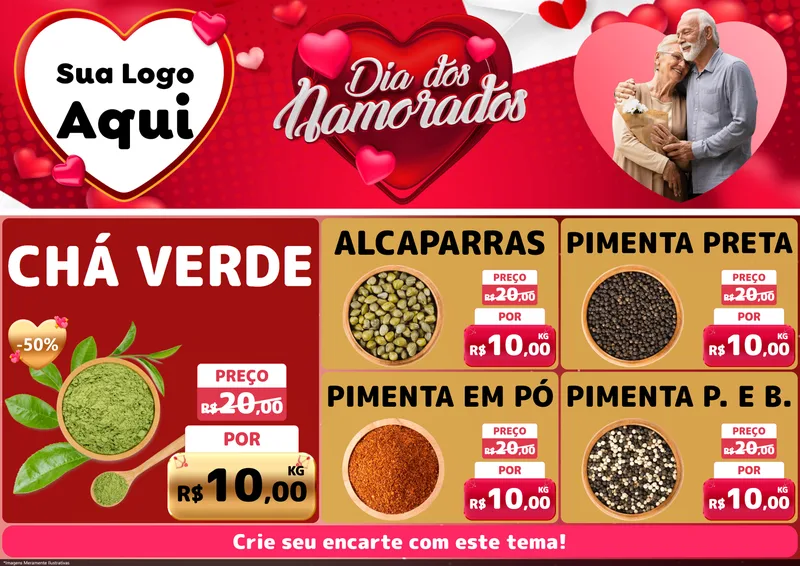 Modelo de Encarte para Encarte A4 Horizontal com o tema Dia Dos Namorados para Produtos Naturais