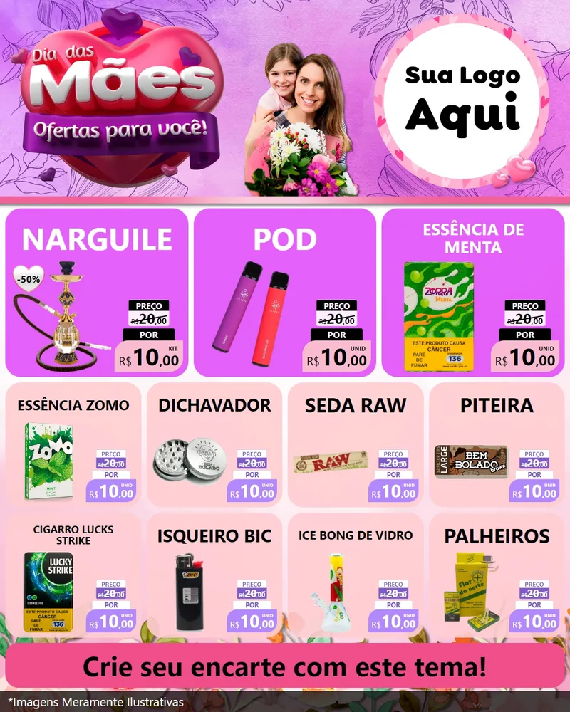 Modelo de Rede Social para Feed Instagram com o tema Dia das Mães Ofertas para Você! para Tabacaria