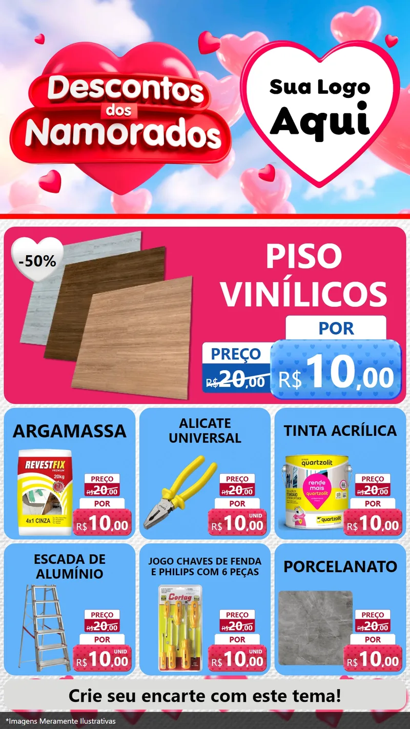 Modelo de Rede Social para Stories com o tema Descontos dos Namorados para Material para Construção