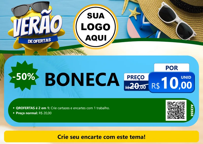 Modelo de Cartaz para Cartaz A4 Horizontal com o tema Verão de Ofertas para Brinquedos