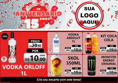 Modelo de Encarte para Encarte A4 Horizontal com o tema Promoção de Aniversário - 15 Anos para Distribuidora de bebidas