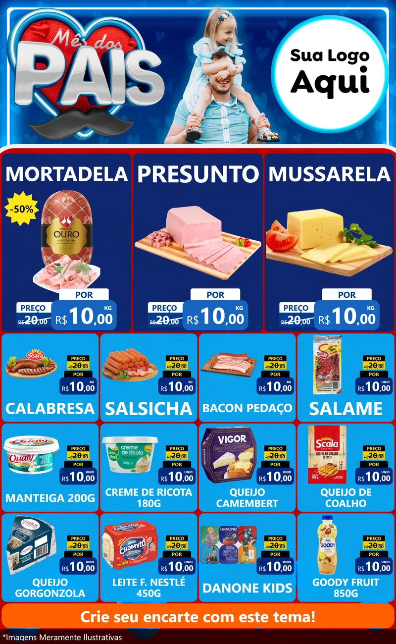 Modelo de Encarte para Encarte Grande com o tema Mês Dos Pais para Frios e Laticínios
