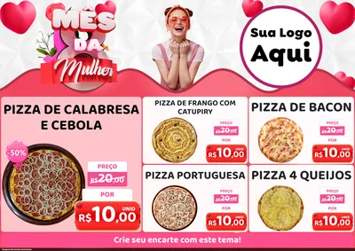 Modelo de Encarte para Encarte A4 Horizontal com o tema Mês da Mulher para Pizzaria