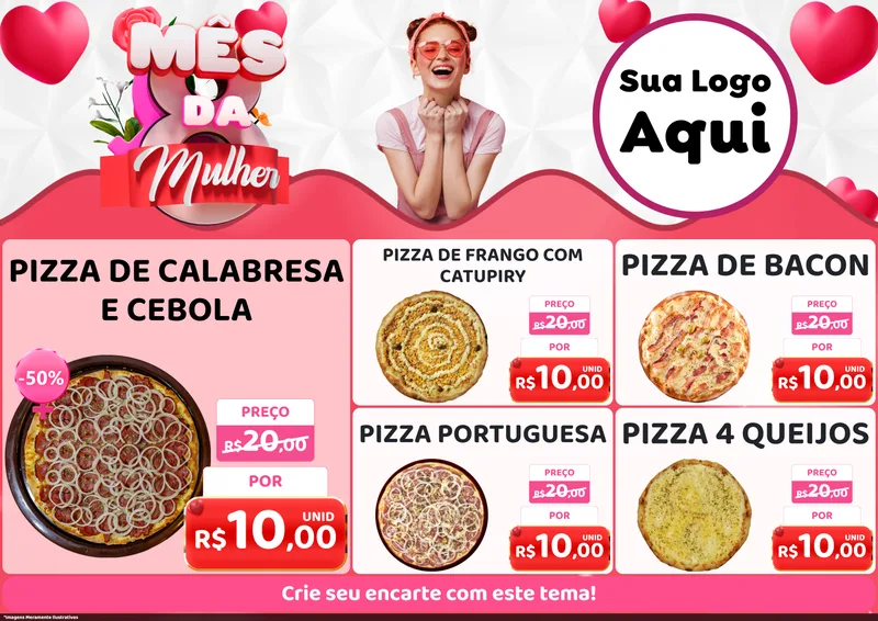 Modelo de Encarte para Encarte A4 Horizontal com o tema Mês da Mulher para Pizzaria