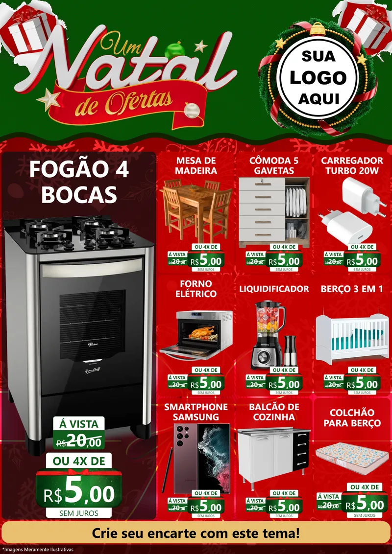 Modelo de Encarte para Encarte A4 Vertical com o tema Um Natal de Ofertas para Móveis e Eletro