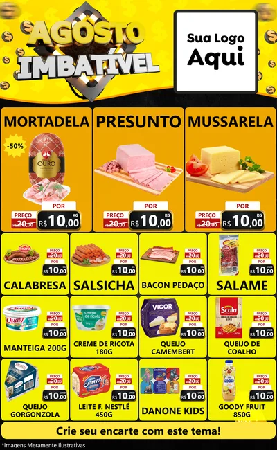 Modelo de Encarte para Encarte Grande com o tema Agosto Imbatível para Frios e Laticínios