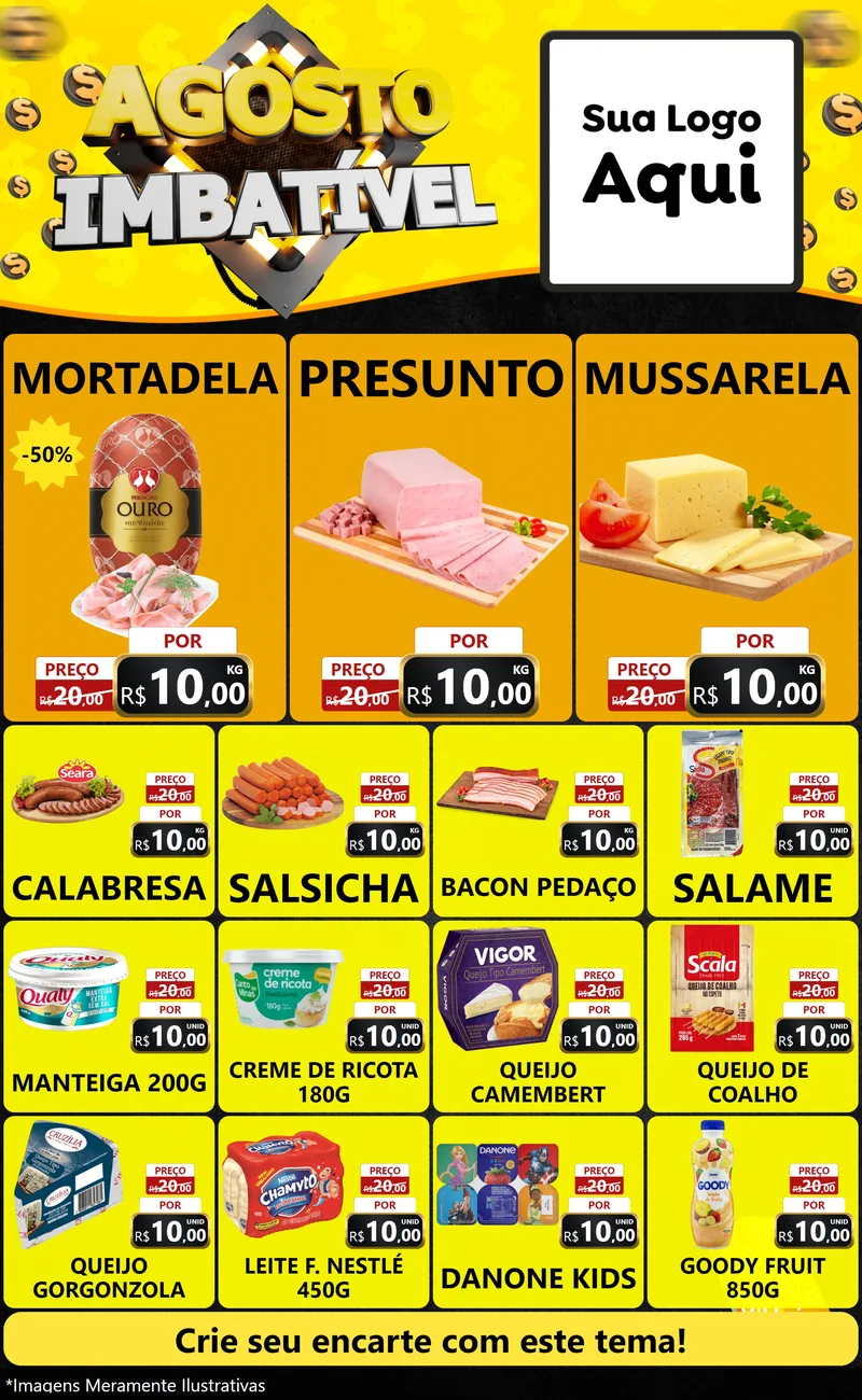Modelo de Encarte para Encarte Grande com o tema Agosto Imbatível para Frios e Laticínios