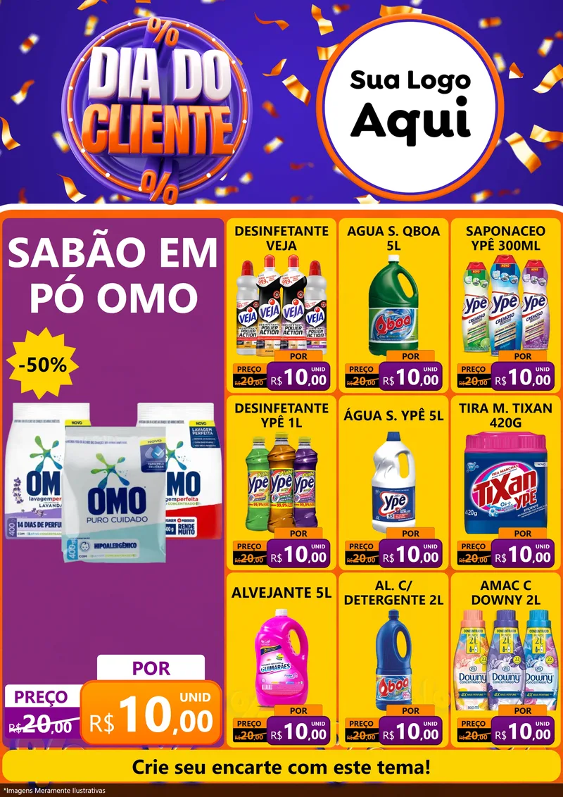 Modelo de Encarte para Encarte A4 Vertical com o tema Dia do Cliente para Produtos de Limpeza