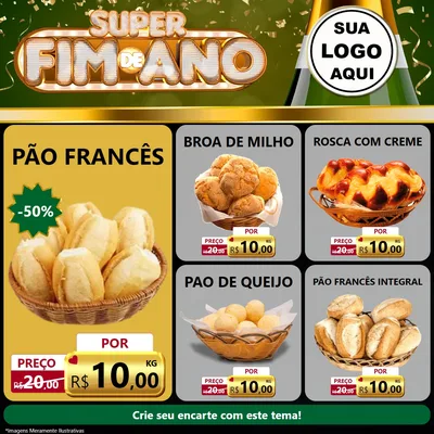 Modelo de Rede Social para Feed Facebook com o tema Super Fim de Ano para Padaria