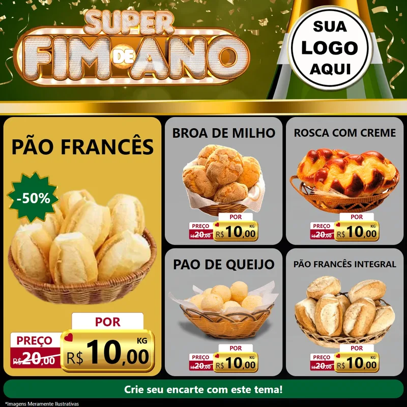 Modelo de Rede Social para Feed Facebook com o tema Super Fim de Ano para Padaria