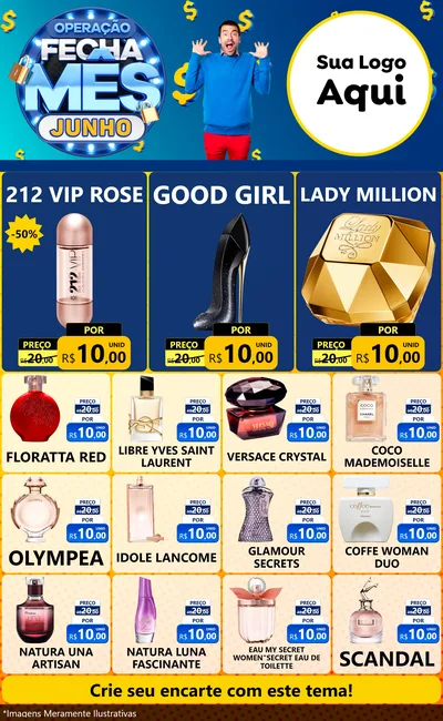 Modelo de Encarte para Encarte Grande com o tema Operação Fecha Mês, Junho para Perfumes