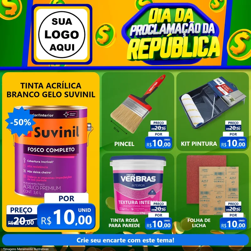 Modelo de Rede Social para Feed Facebook com o tema Dia Da Proclamação da República para Tintas e Ferramentas