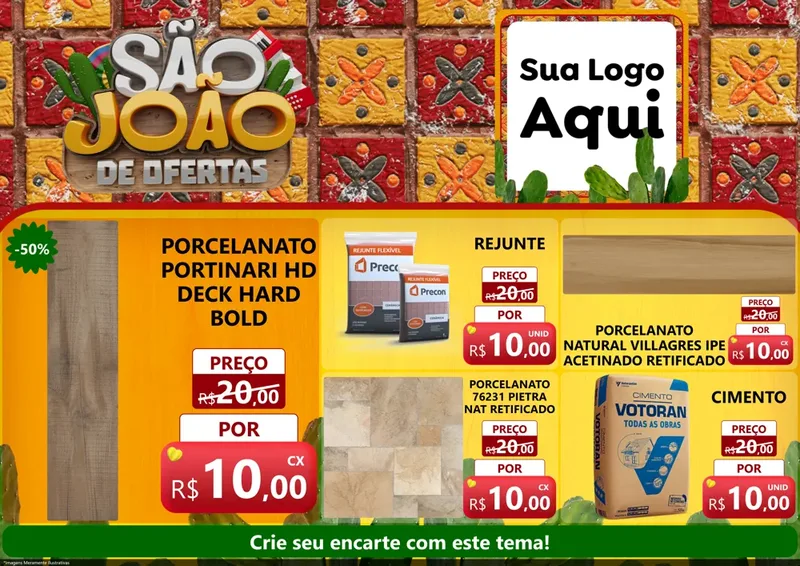 Modelo de Encarte para Encarte A4 Horizontal com o tema São João de Muitas Ofertas - Junina para Pisos e revestimentos