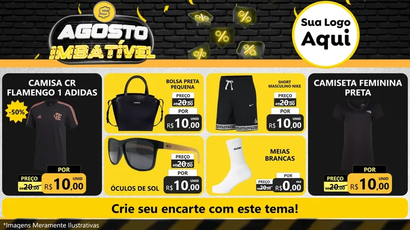 Modelo de TV para TV Horizontal com o tema Agosto Imbatível para Roupas e acessórios