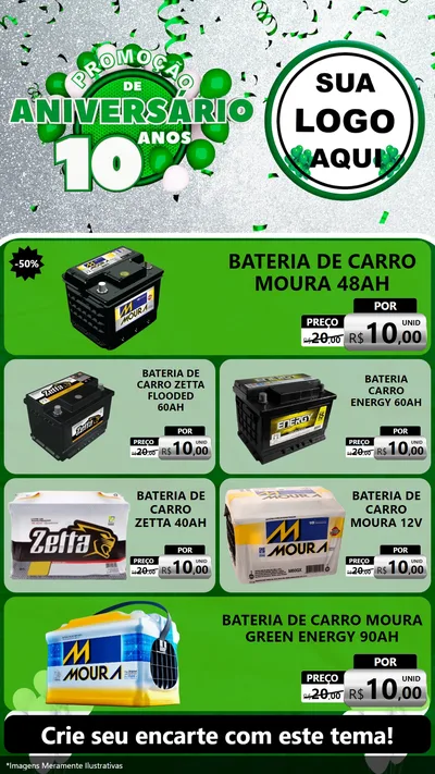Modelo de TV para TV Vertical com o tema Promoção de Aniversário - 10 Anos para Baterias Elétricas