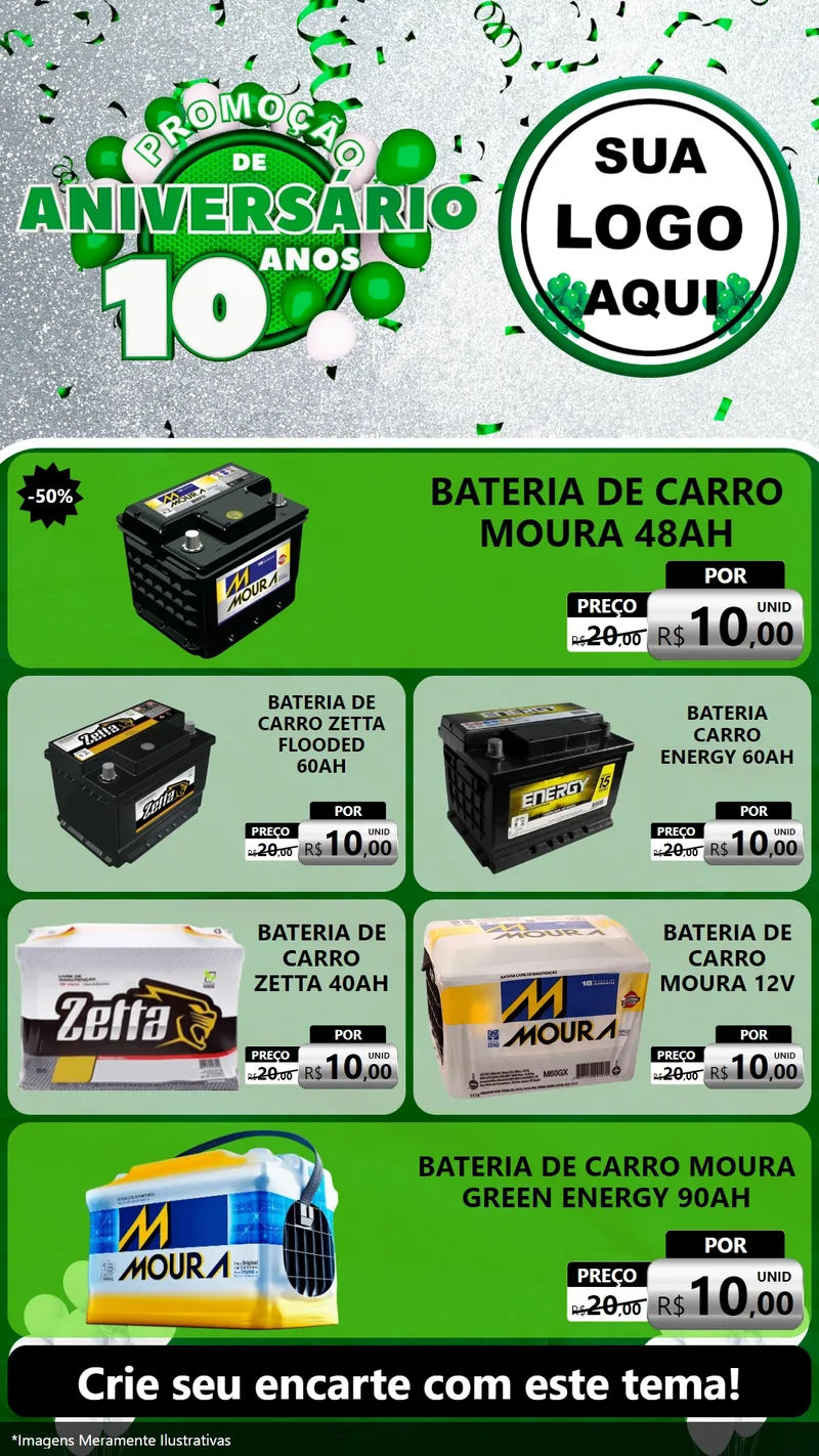 Modelo de TV para TV Vertical com o tema Promoção de Aniversário - 10 Anos para Baterias Elétricas