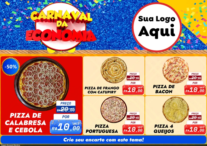Modelo de Encarte para Encarte A4 Horizontal com o tema Carnaval da Economia para Pizzaria