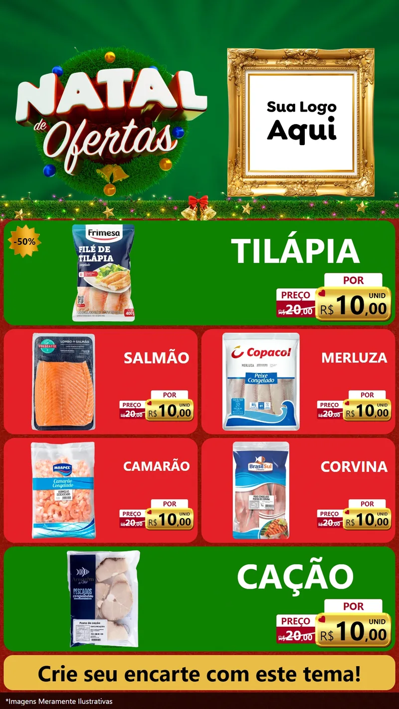 Modelo de TV para TV Vertical com o tema Natal de Ofertas para Peixaria