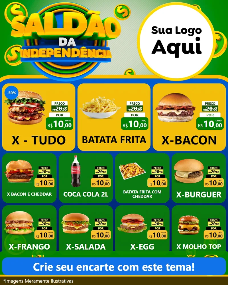 Modelo de Rede Social para Feed Instagram com o tema Saldão da Indepêndencia para Hamburgueria