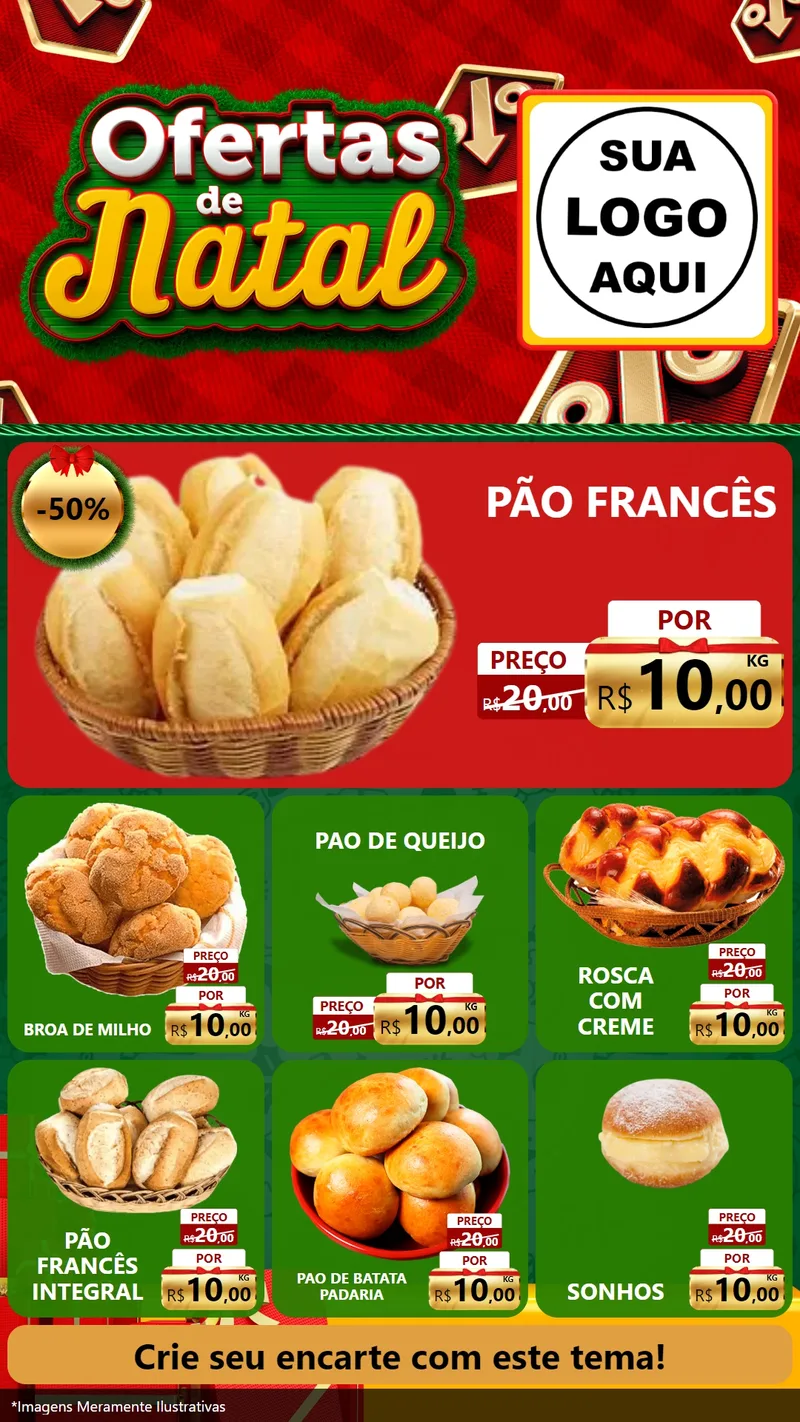 Modelo de Rede Social para Stories com o tema Ofertas de Natal para Padaria