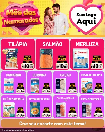 Modelo de Rede Social para Feed Instagram com o tema Mês dos Namorados para Peixaria