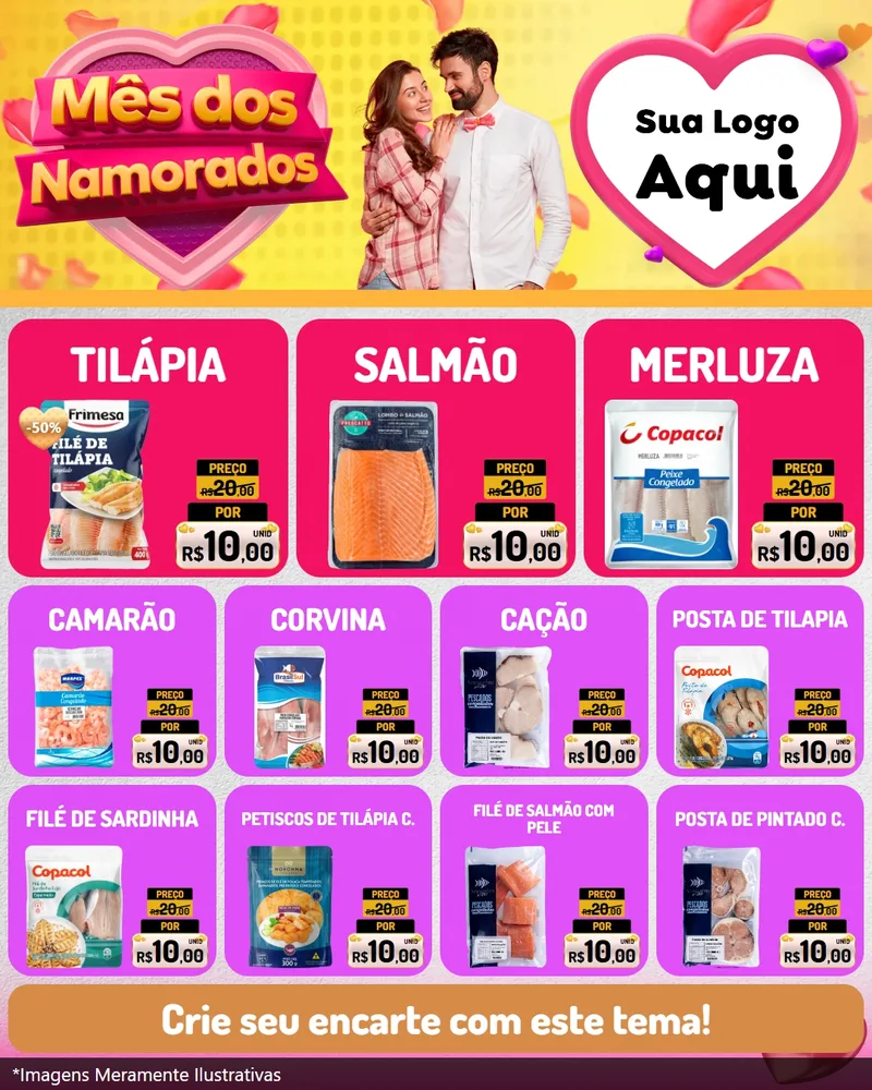 Modelo de Rede Social para Feed Instagram com o tema Mês dos Namorados para Peixaria