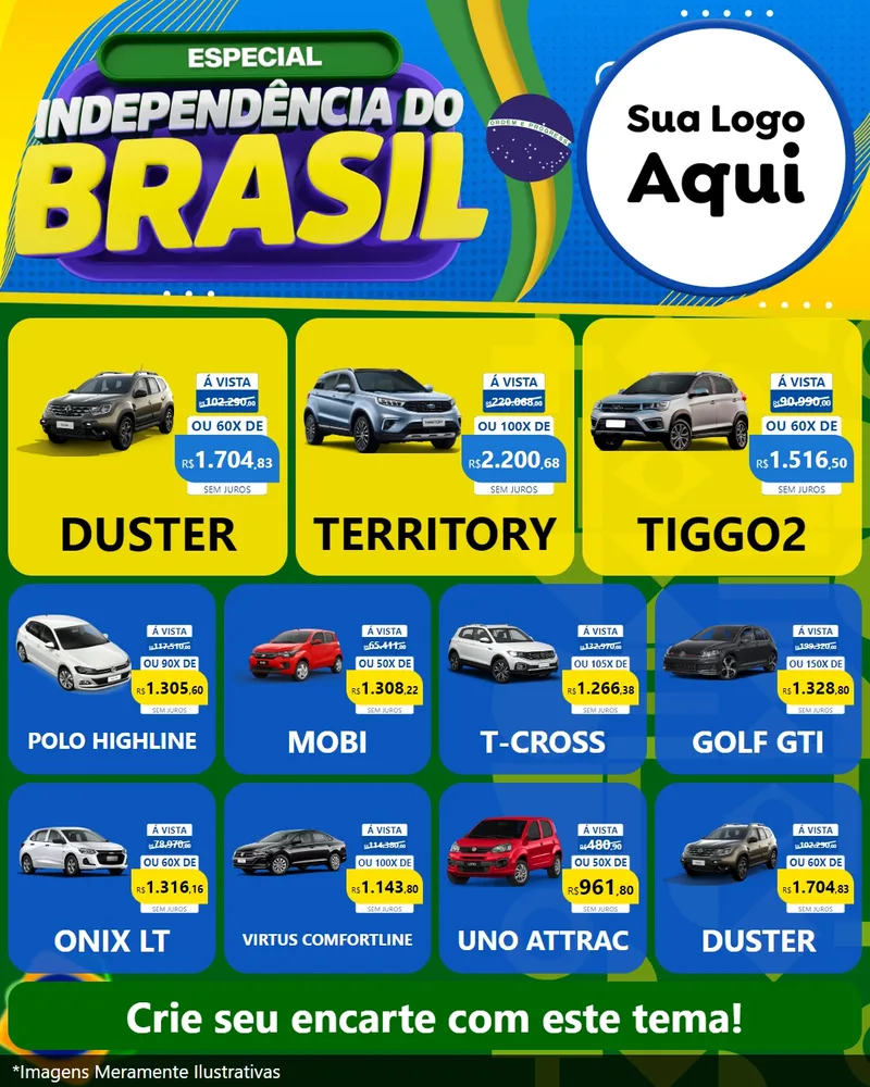 Modelo de Rede Social para Feed Instagram com o tema Especial Independência do Brasil para Concessionaria de Carros
