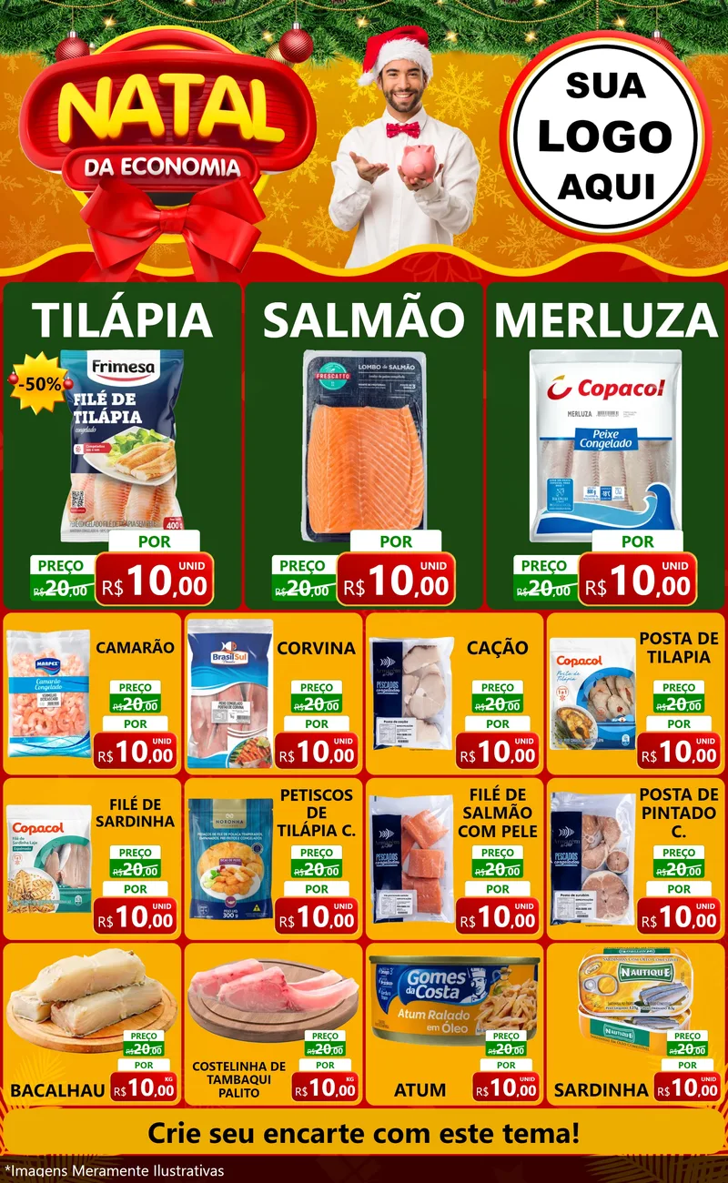 Modelo de Encarte para Encarte Grande com o tema Natal da Economia para Peixaria