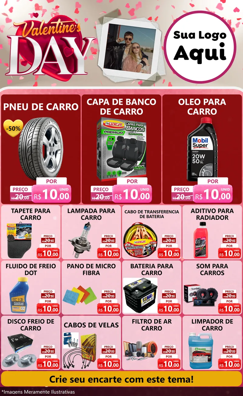 Modelo de Encarte para Encarte Grande com o tema Valentine's Day para Auto peças