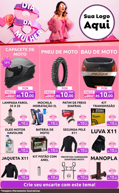 Modelo de Encarte para Encarte Grande com o tema Dia da Mulher para Moto peças