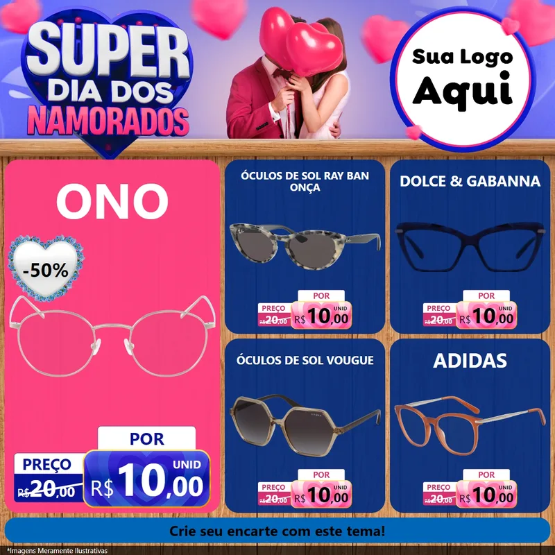 Modelo de Rede Social para Feed Facebook com o tema Super Dia dos Namorados para Óticas